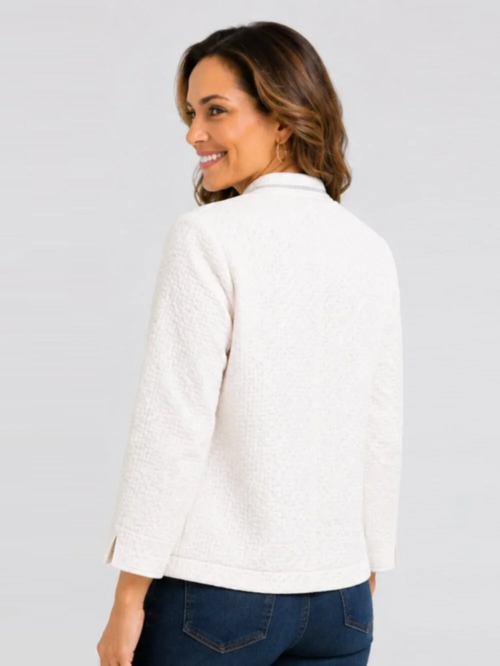 NWT Onque Casual Marina Day Trip Fly-Away Texture Jacket W/Rhinestone Collar 2XL